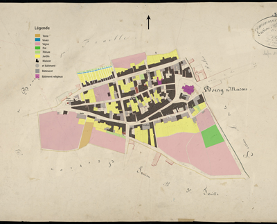 Le découpage du bourg et la nature des sols sur le plan cadastral de 1843